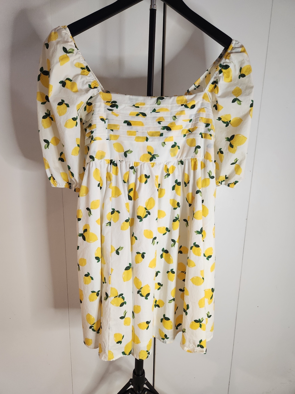 Women’s Lemon Print Square-Neck Puff Sleeve Top - White/Yellow